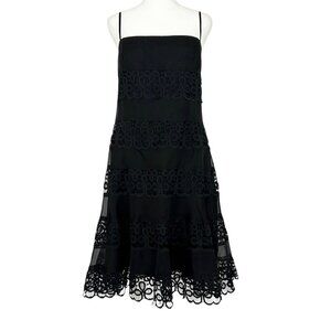 Maggy London Petites Black Spaghetti Strap Silk Lace Tiered Whimsigoth Dress 12
